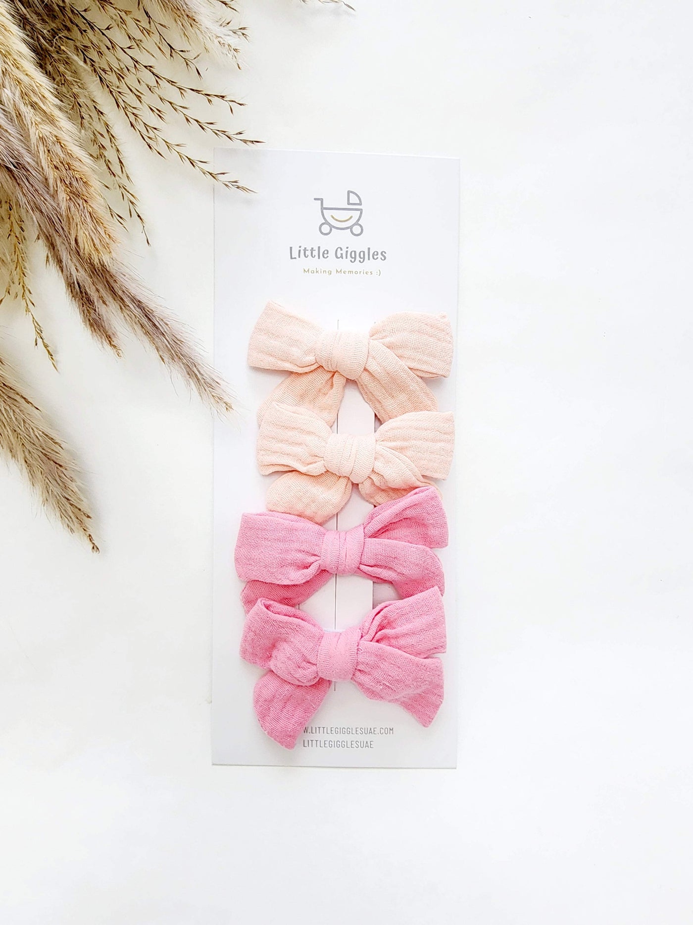 Cotton Muslin Pink Hair Clips Set