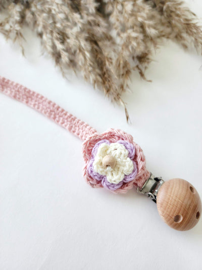 Crochet Flower Pink Pacifier Clip