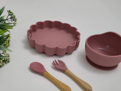 Kitty Dark Pink Silicone Plate & Bowl Set