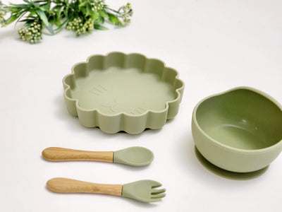 Kitty Green Silicone Plate & Bowl Set