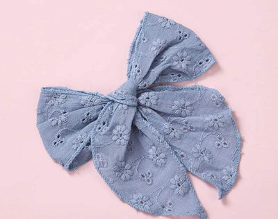 Embroided Cotton Blue Hair Clip
