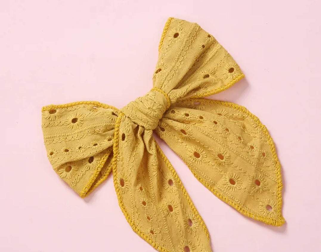 Embroided Cotton Mustard Hair Clip