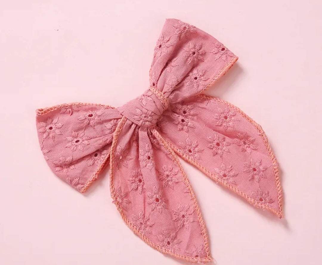 Embroided Cotton Pink Hair Clip