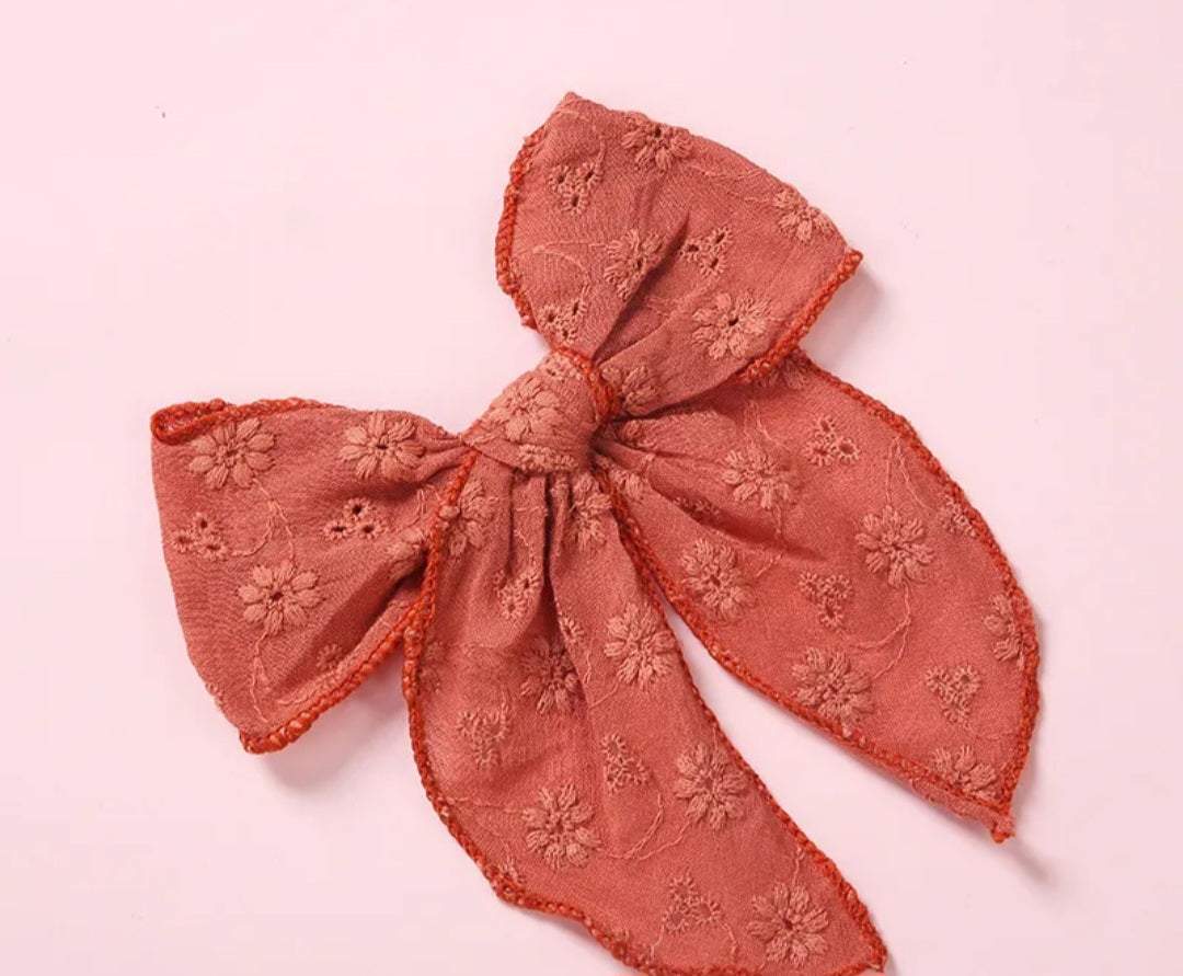 Embroided Cotton Coral Hair Clip