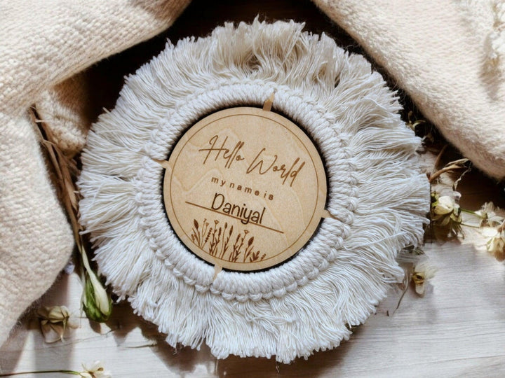 Macrame Announcement Plaque