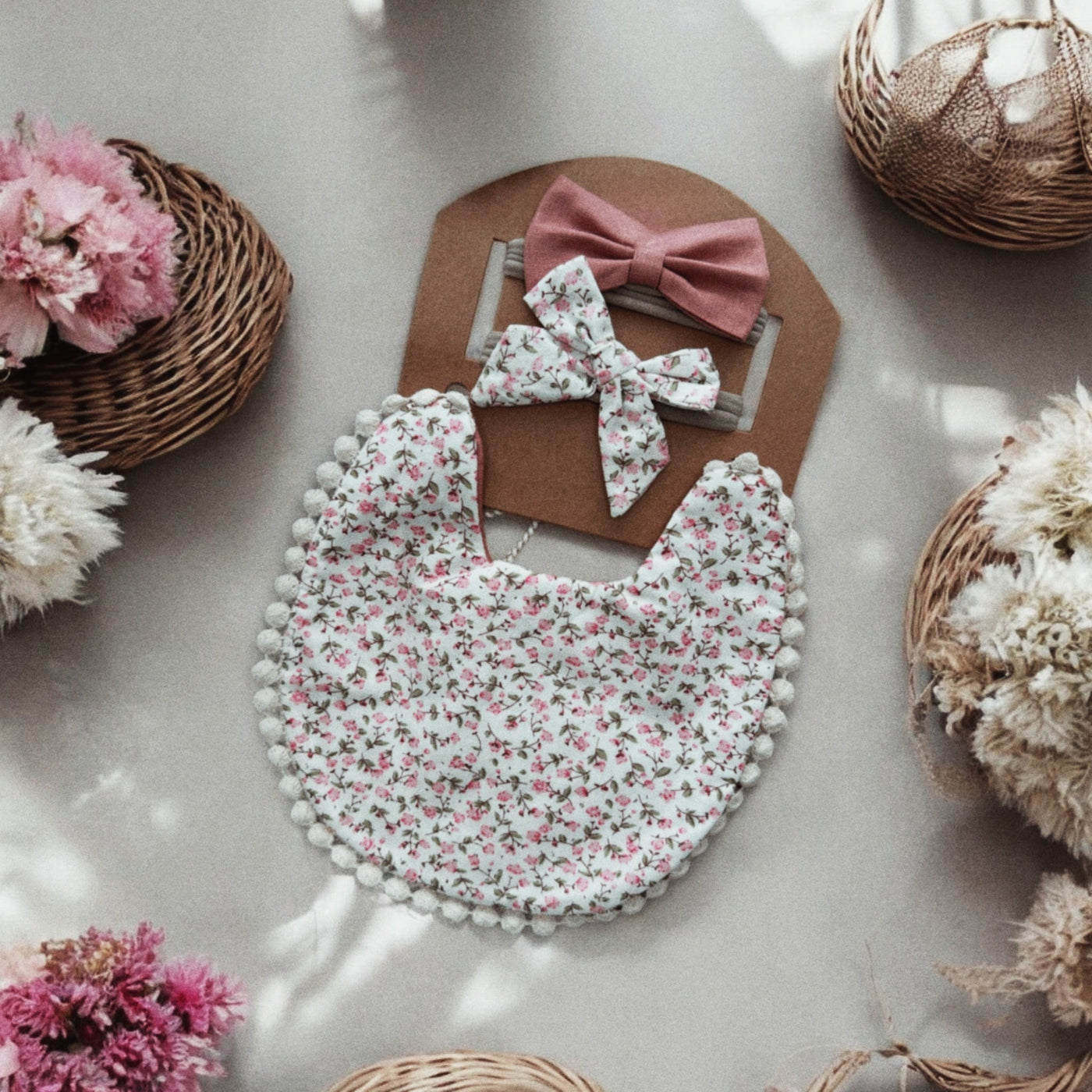 Reversible Lace Bib and Headband Set
