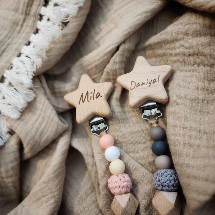 Wooden Star Pacifier Clip