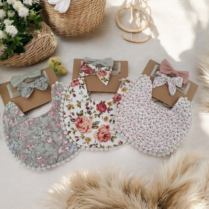 Reversible Lace Bib and Headband Set