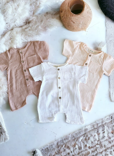 Kirby Cotton Muslin Rompers - Pinks