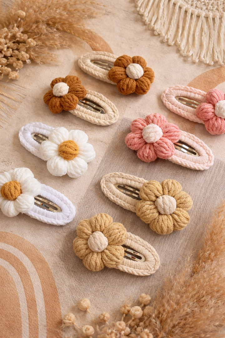 Boho Crochet Flower Hair Clip Set
