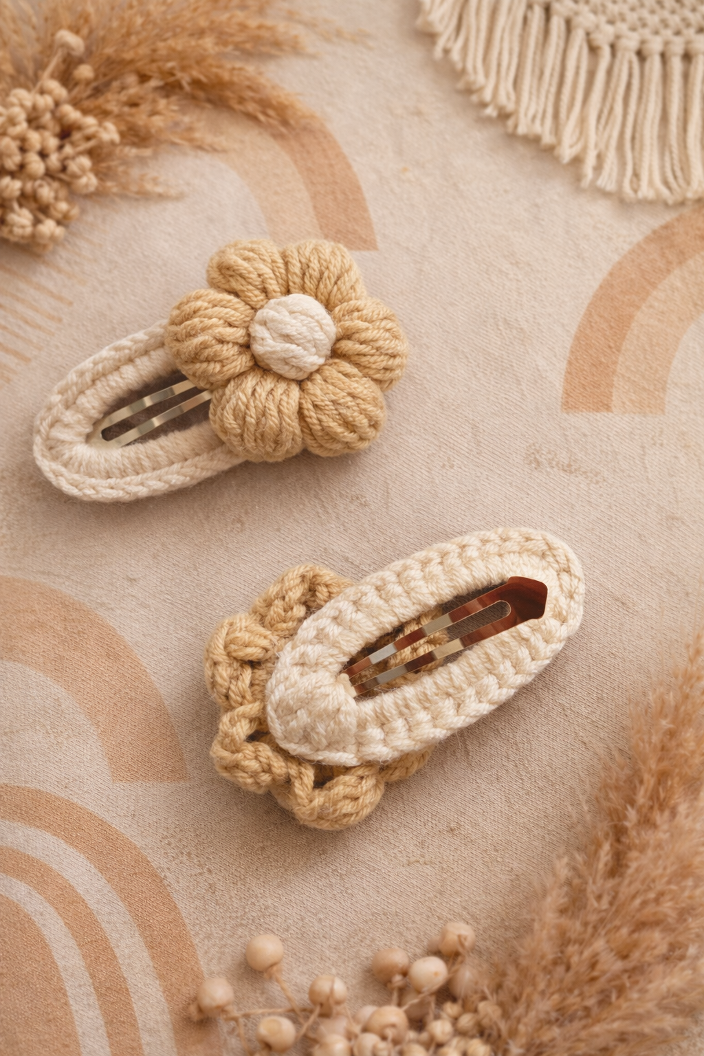 Boho Crochet Flower Hair Clip Set