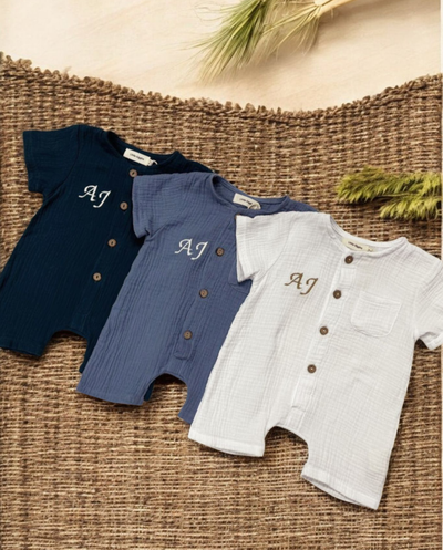 Kirby Cotton Muslin Rompers - Blues