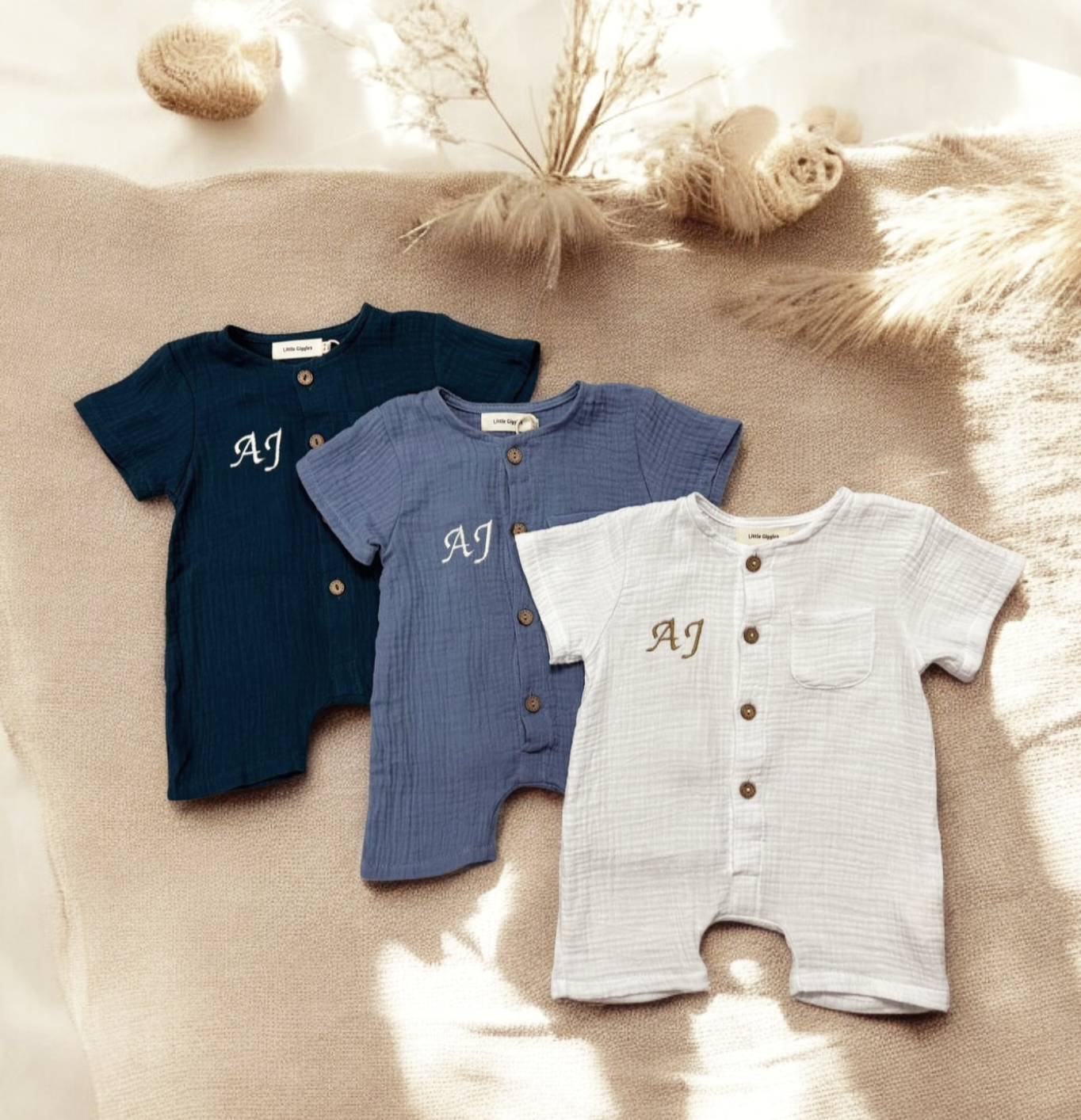 Kirby Cotton Muslin Rompers - Blues