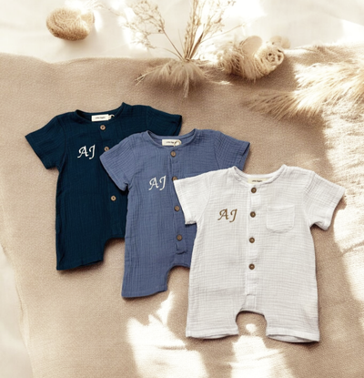 Kirby Cotton Muslin Rompers - Blues