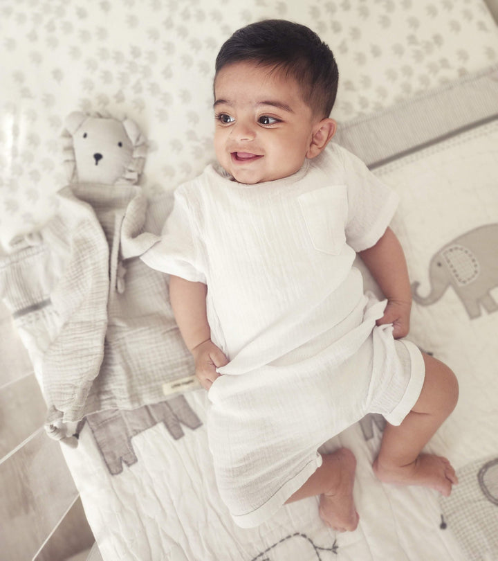 Muslin Cotton White Short Set | Image 1