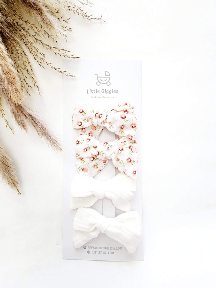 Cotton Muslin White Floral Hair Clips