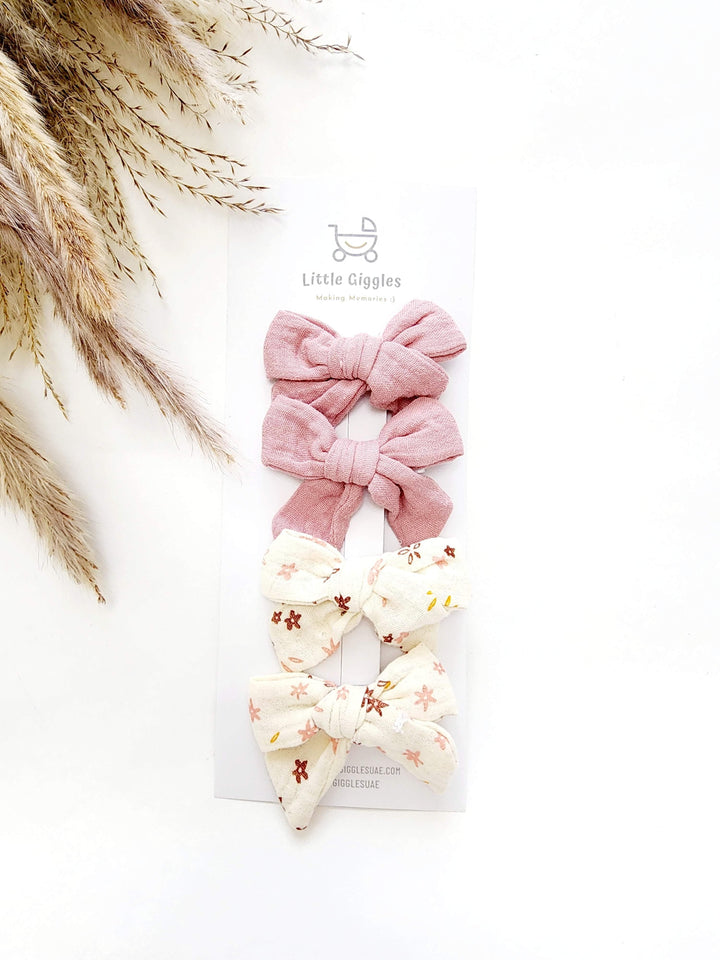 Daisy Pink Cotton Muslin Hair Clips