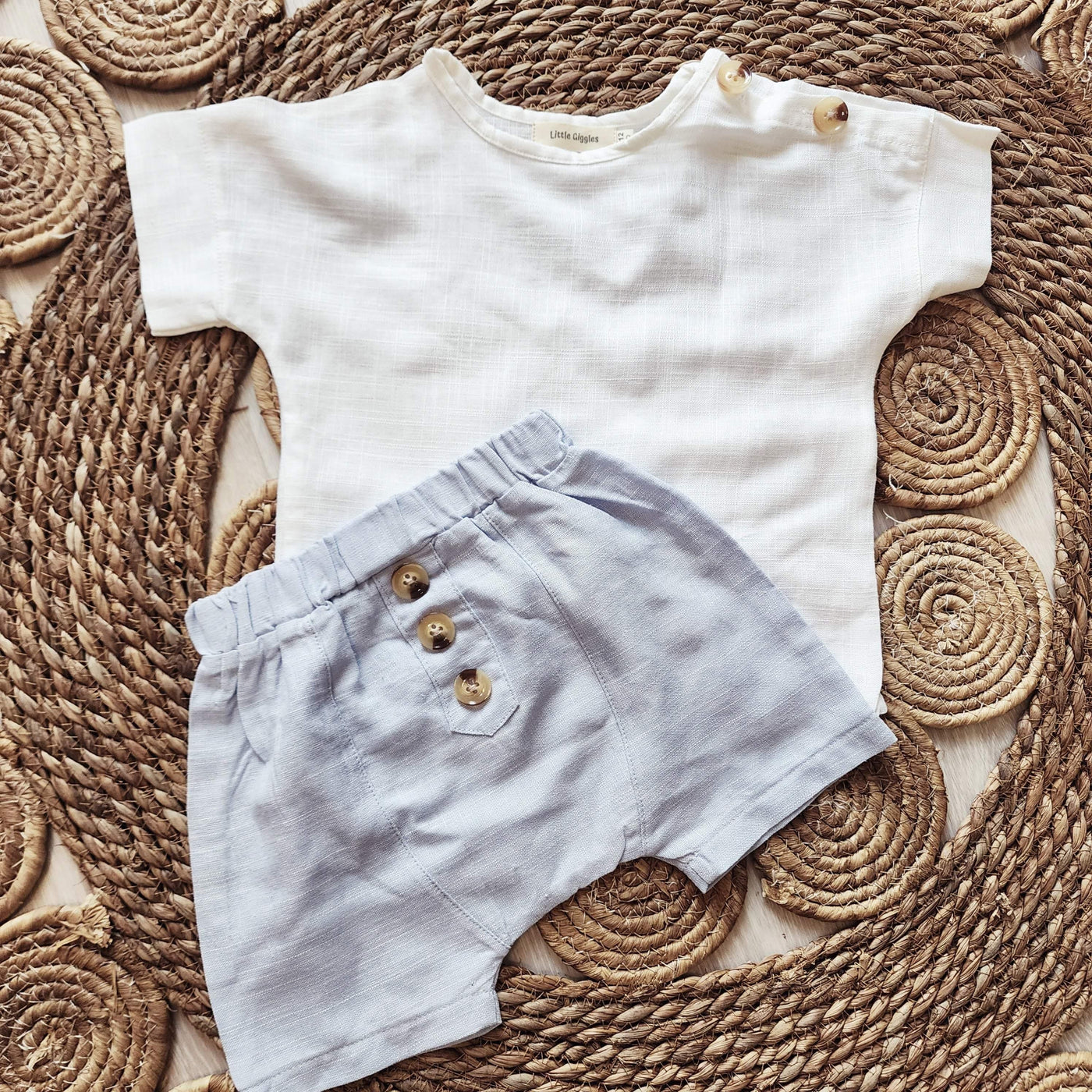 Harper Linen White/Blue Short Set | Image 2
