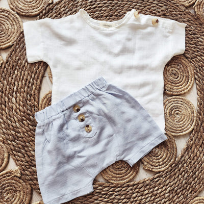 Harper Linen White/Blue Short Set | Image 2