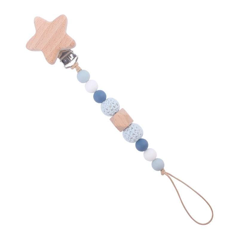 Blue Wooden Star Pacifier Clip