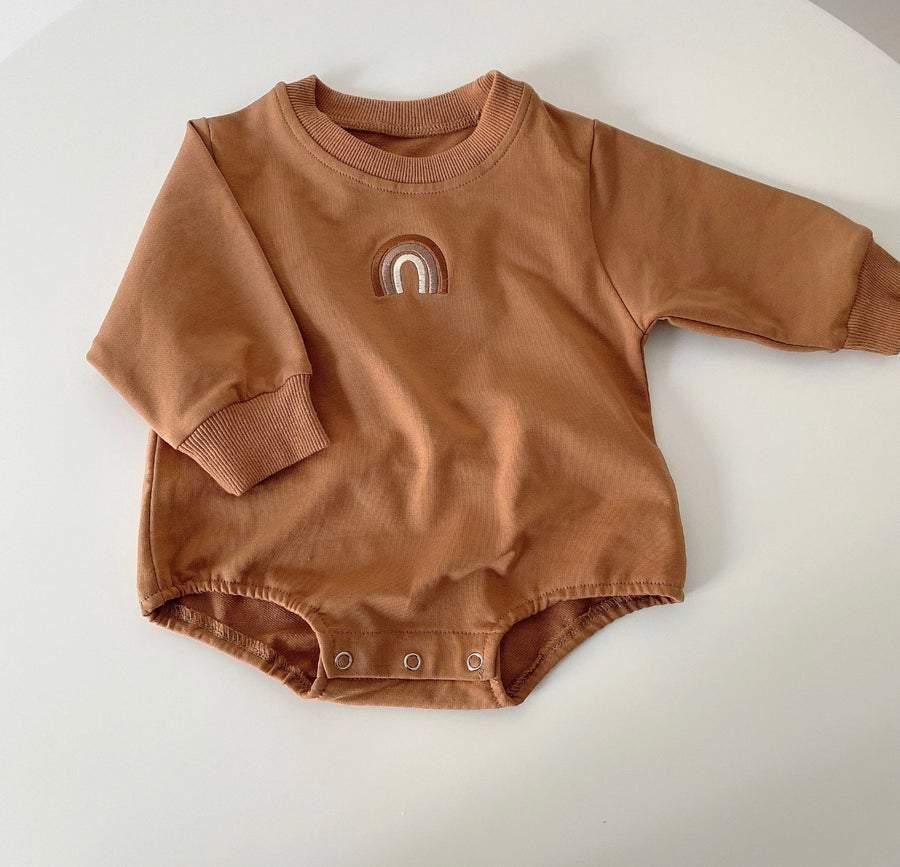 Tan Boho Rainbow Romper  | Little Giggles