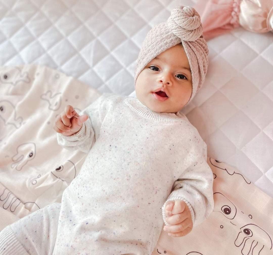 Waffle Knit Knot Beige Turban | Image 1