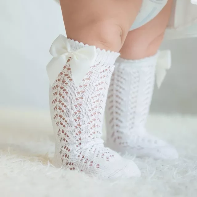 White Cotton Knit Bow Socks | Image 1