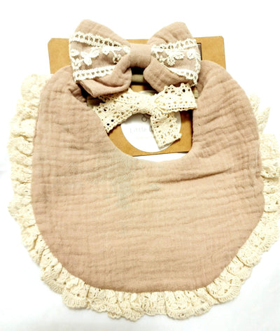 Dark Beige Lace Bib and Headband Set