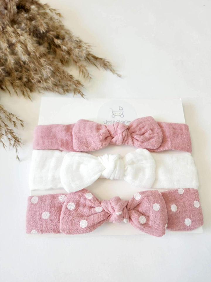 Pink Polkadot Eden Headband Set