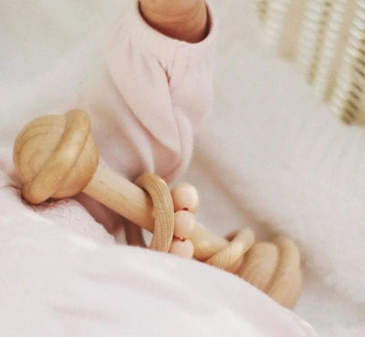 Peach Wooden Teething Rattle