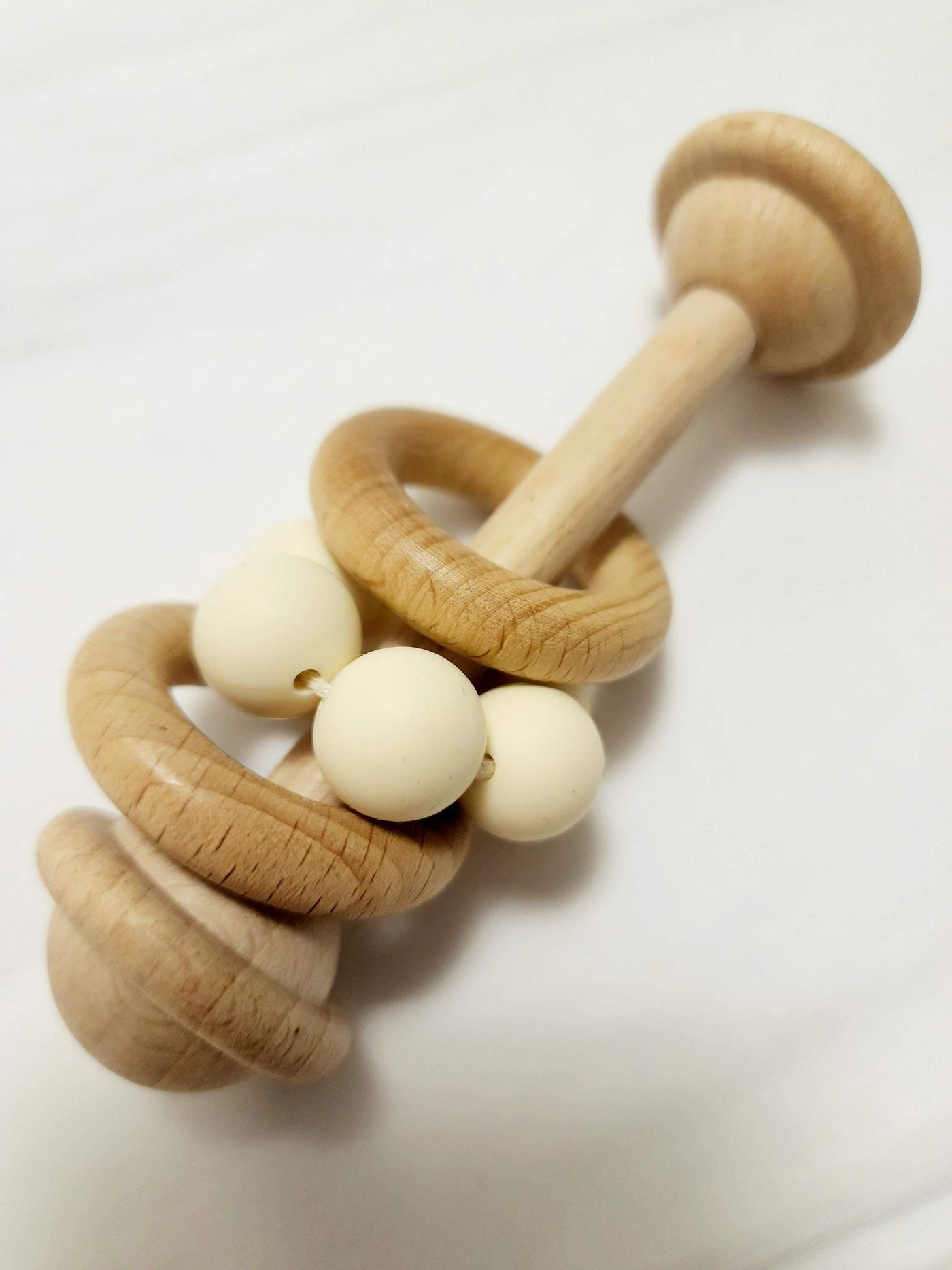 Cream Wooden Teething Rattle