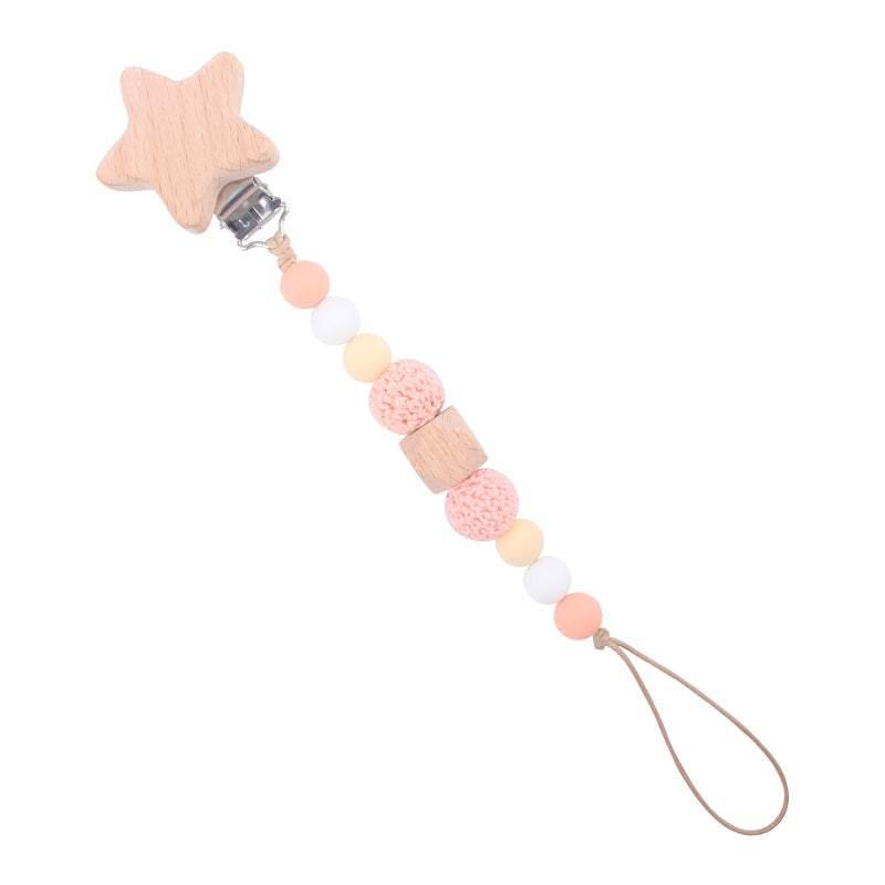 Pink Wooden Star Pacifier Clip