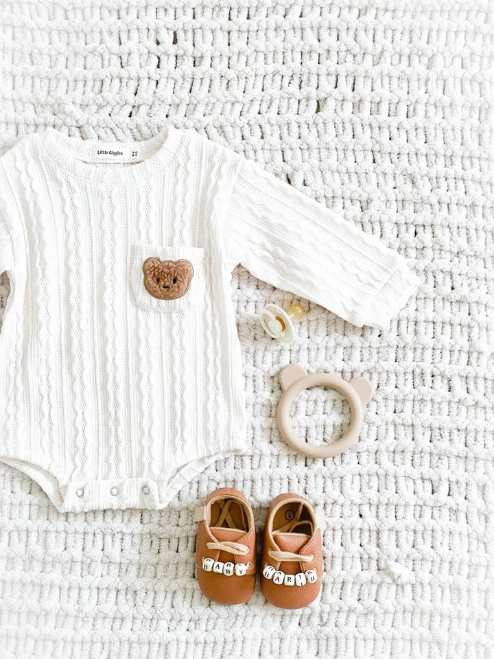 Cream Bear Romper Set | Little Giggles