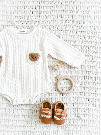 Cream Bear Romper Set | Little Giggles