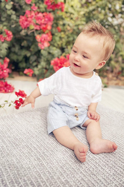 Harper Linen White/Blue Short Set | Image 1